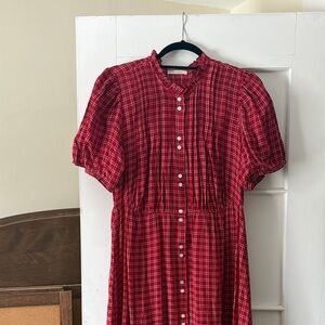 Doen Red Plaid Long Sleeve Dress